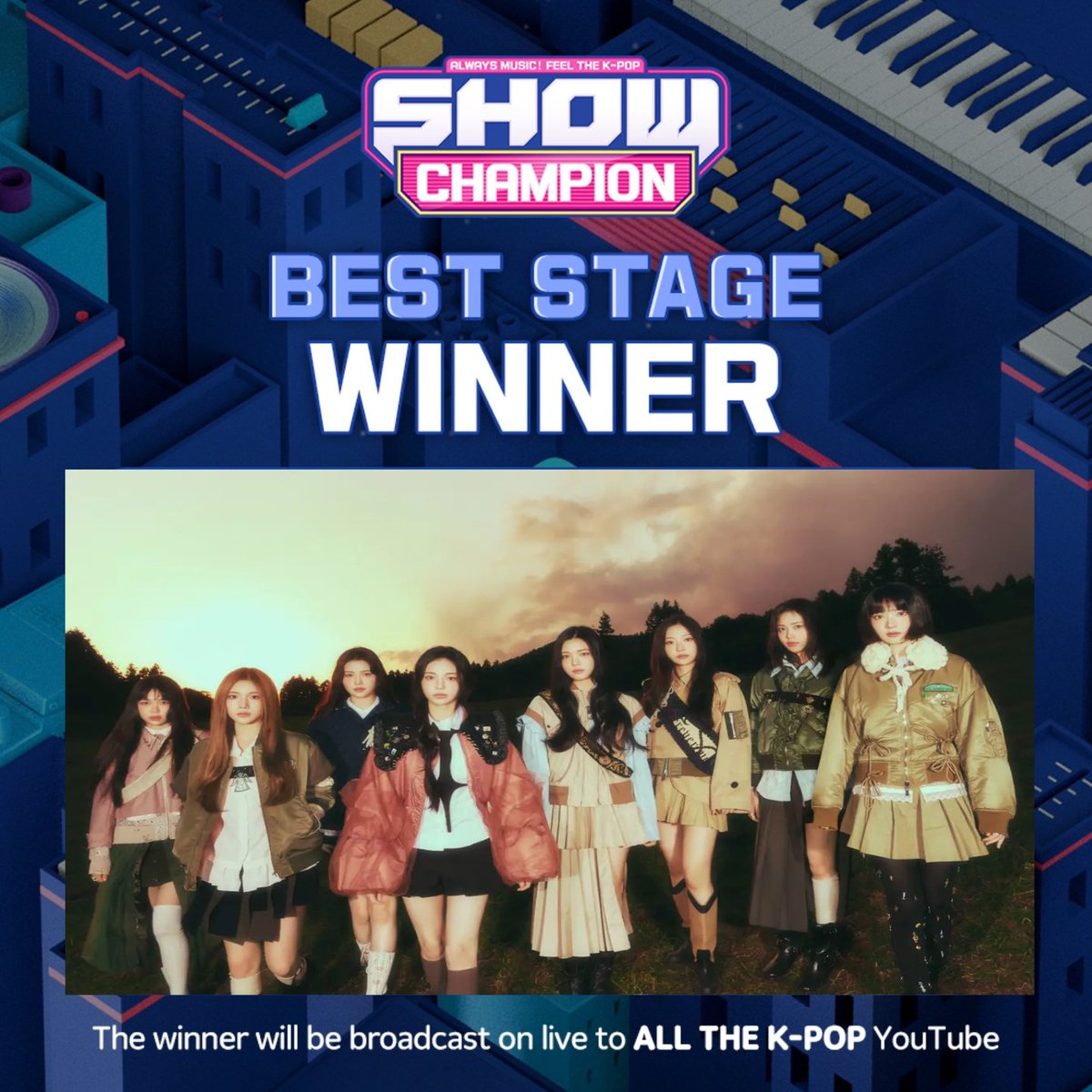 H2H_NEWS's tweet photo. Congratulations #Hearts2Hearts 'The Chase' for Winning Stage Champion.

the Winner will receive a special trophy from Show Champion 🏆 

Thank you for your hardworking vote on Idol Champ hatchuu 🫰

@Hearts2Hearts #하츠투하츠 #H2H https://t.co/fodnQwqeeS