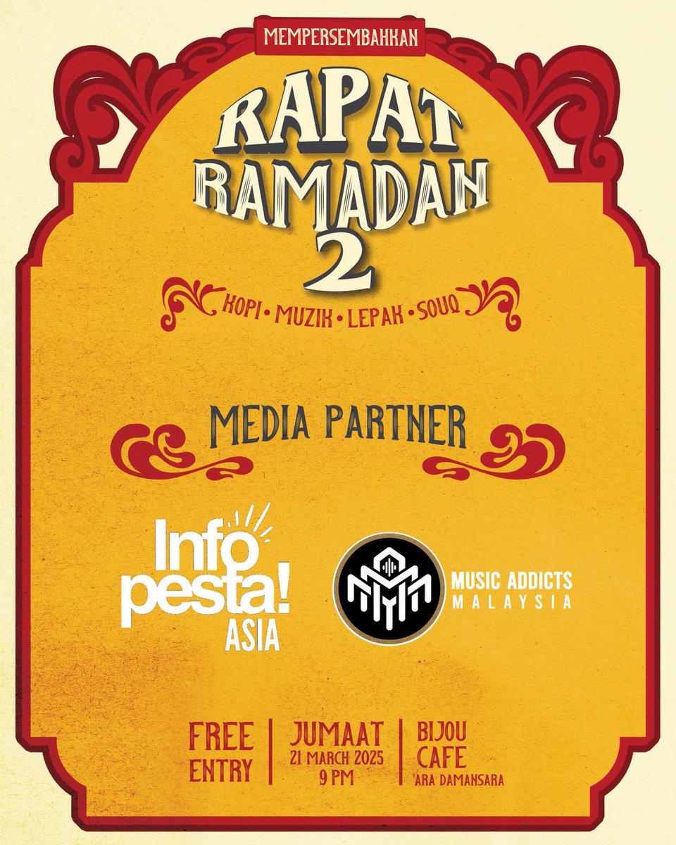 Rapat Ramadan kembali untuk edisi yang ke 2. Kali ini lebih rapat dan lebih berkat bersama kami serta Satwo, Jemput Dengar dan Arish Mikael. Mari raikan Ramadan ini sambil bersantai menikmati pahit manis kopi dan merdu alunan musik bersama teman-teman lama dan baru 🌙✨