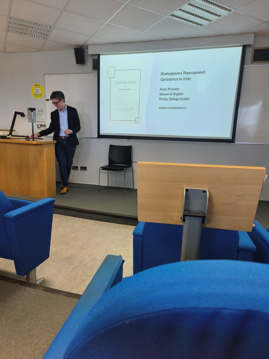 We're onto our keynote speaker. Professor Andy Murphy of Trinity College Dublin is discussing Shakespeare's Coriolanus in Irish.