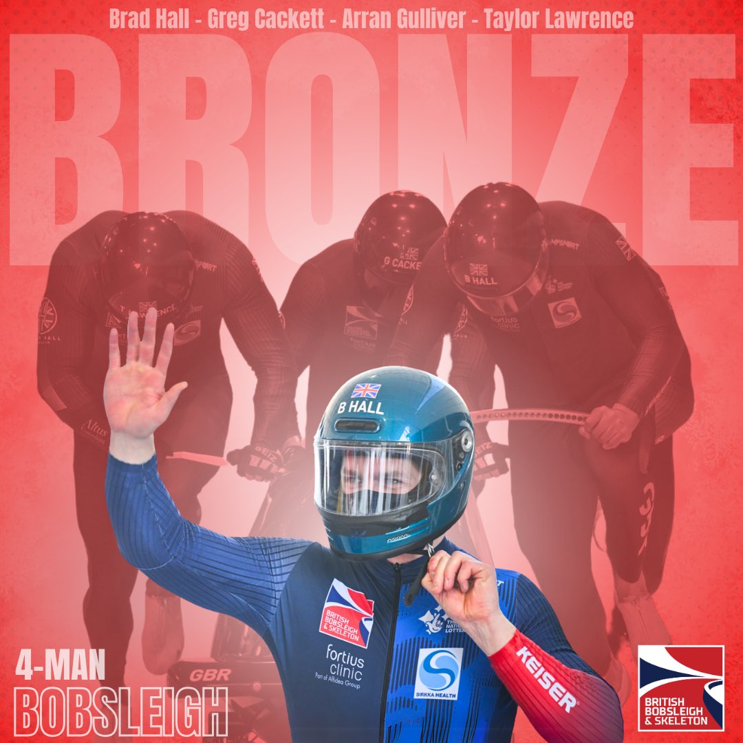 BRONZE FOR TEAM HALL 🥉 

A sublime performance from <a href="/BobsleighBrad/">Bradley Hall OLY</a>, Taylor Lawrence, Arran Gulliver and Greg Cackett 🇬🇧