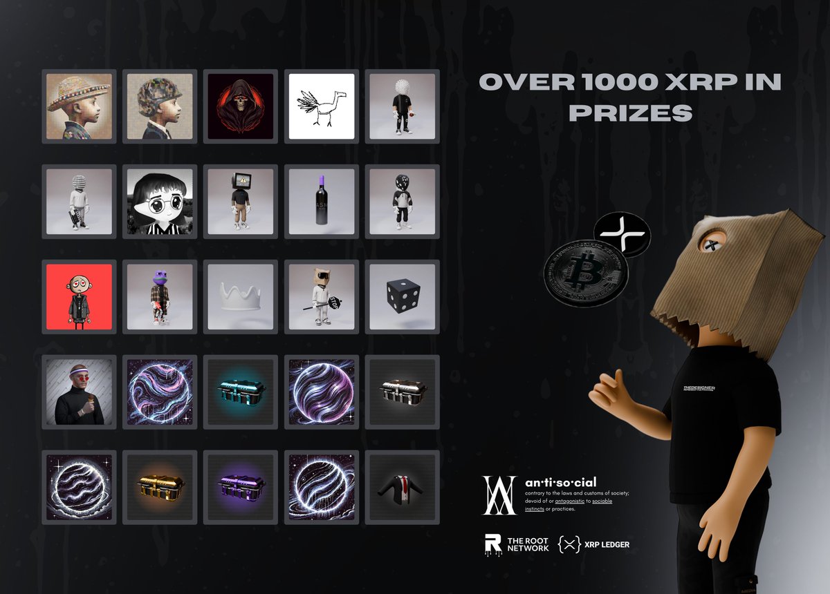 The Anti-Social Media Discord Marketplace has been restocked! 💰

Now with over 1000 $XRP in prizes up for grabs, featuring prizes from both the XRPL &amp; The Root Network

Huge shoutout to <a href="/BTConXRP/">BTC on XRPL</a> for sponsoring the marketplace with 420,000 $BTC worth ~500 XRP. Make sure to give