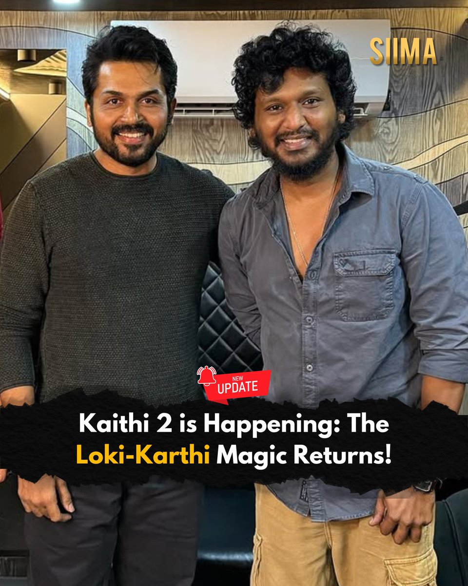 siima's tweet photo. "Kaithi 2" is Officially in Motion! 🔥Dilli is back, and the hunt begins! Brace yourselves for an electrifying ride as @DreamWarriorpic x @KvnProductions bring the next chapter of Lokesh Kanagaraj’s action-packed saga.
@Karthi_Offl @Dir_Lokesh
#Kaithi2 #DilliReturns #LokeshKanagaraj #Karthi #DreamWarriorPictures #KvnProductions #ActionThriller #BlockbusterLoading #TamilCinema #siima