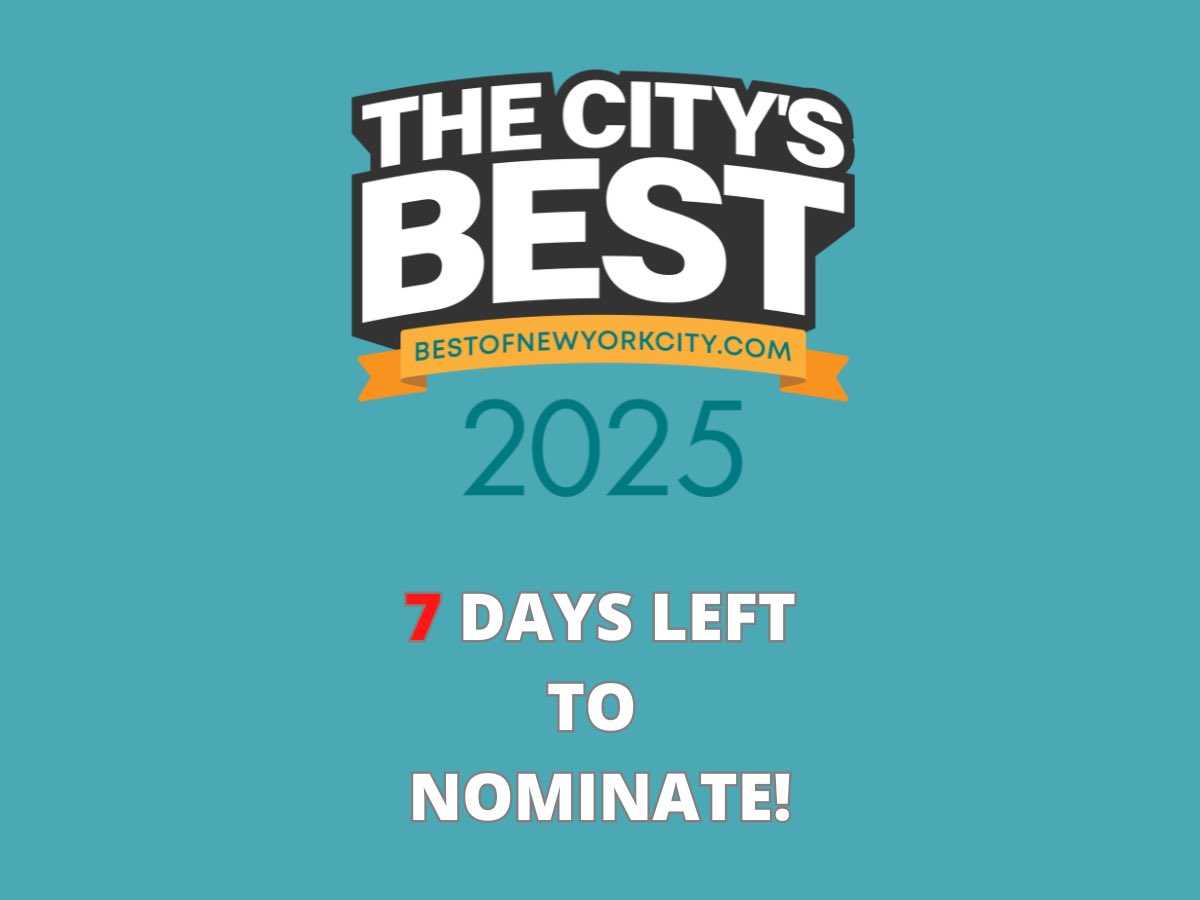 bestofthenyc's tweet photo. 7 DAYS LEFT to nominate businesses for The City's Best 2025 contest! You can submit nominees through March 21st at  https://t.co/jJBZOX4vxw

Make sure your voice is heard.

What are some of the reasons motivating you to nominate a business? https://t.co/EDoKkBjix9