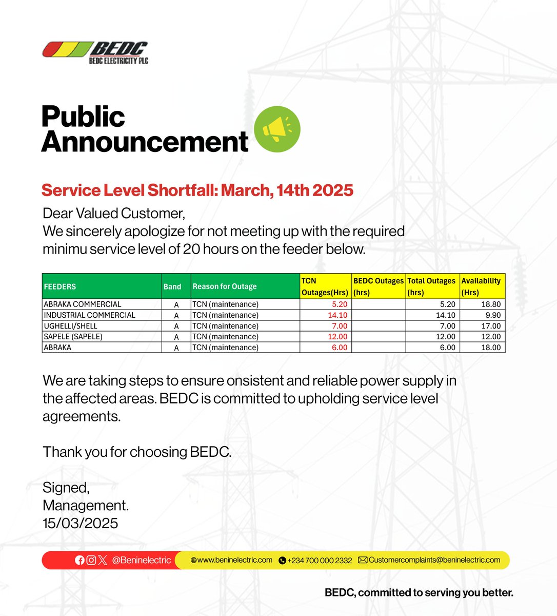 beninelectric's tweet photo. Public Notice! https://t.co/YpBYCwPKIz