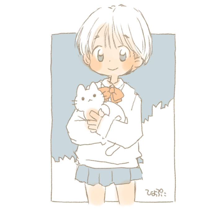 「脱走猫を捕獲したショートカットちゃん 」|ひよぷこのイラスト