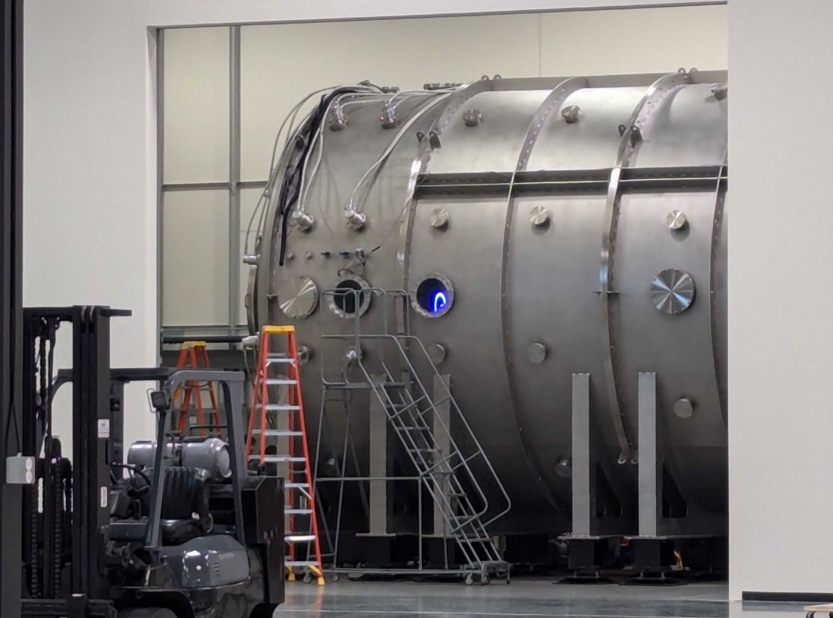 neelkunjur's tweet image. What’s that? Oh just the hall thruster we built (highest power to ever fly) firing in a massive vacuum chamber we built (highest flow rate EP test facility in the world), as seen from my desk.

Hard to beat being an engineer these days, especially if you’re at @K2SpaceCo.