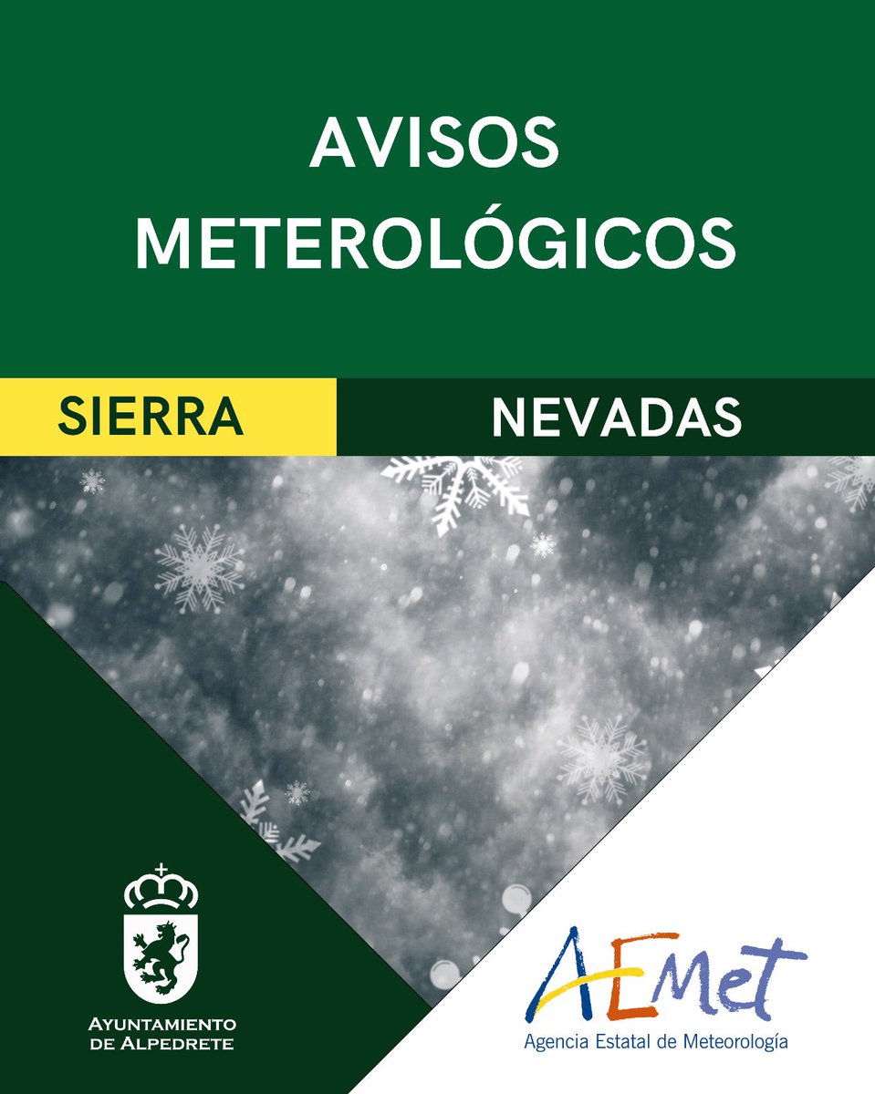 🟡Aviso amarillo por nieve🟡

AEMET ha informado de la probabilidad de nevadas para el domingo 16 de marzo. La alerta durará 24 horas. Los mayores espesores se esperan por encima de los 800 metros.

Acumulación de nieve esperad: 5 cm
Probabilidad: 40-70%