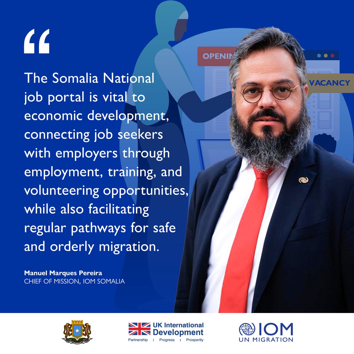 iom_somalia's tweet photo. With youth unemployment standing at 35% in Somalia, the youth can now connect their diverse talents with opportunities online through the online job portal launched today.

Visit the portal at this link: https://t.co/OQoj9grLzu

With support from @UKinSomalia 

#BRMM https://t.co/XbJCXeVeKx