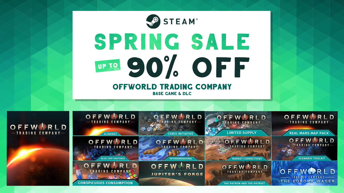 OffworldMars's tweet photo. Get ready to dominate the Martian market! Our 2025 Spring Sale is here with up to 90% off Offworld Trading Company! 📈💥

Shop Now: https://t.co/NG300Zhx2b

#SpringSale #Stardock #SteamSpringSale #OffworldTradingCompany https://t.co/n5kYRZEHHN