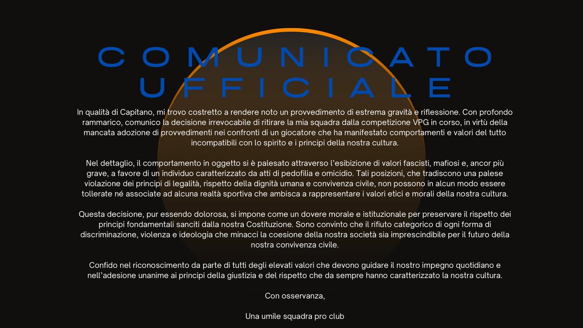 Credo che in alcuni casi bisogna combattere per cause sociali ben definite e che portali come <a href="/VPGItaly/">Virtual Pro Gaming Italy 🇮🇹</a> non debbano lavarsi le mani, mantenendo alti i valori che contraddistinguono una società civile. 1/3