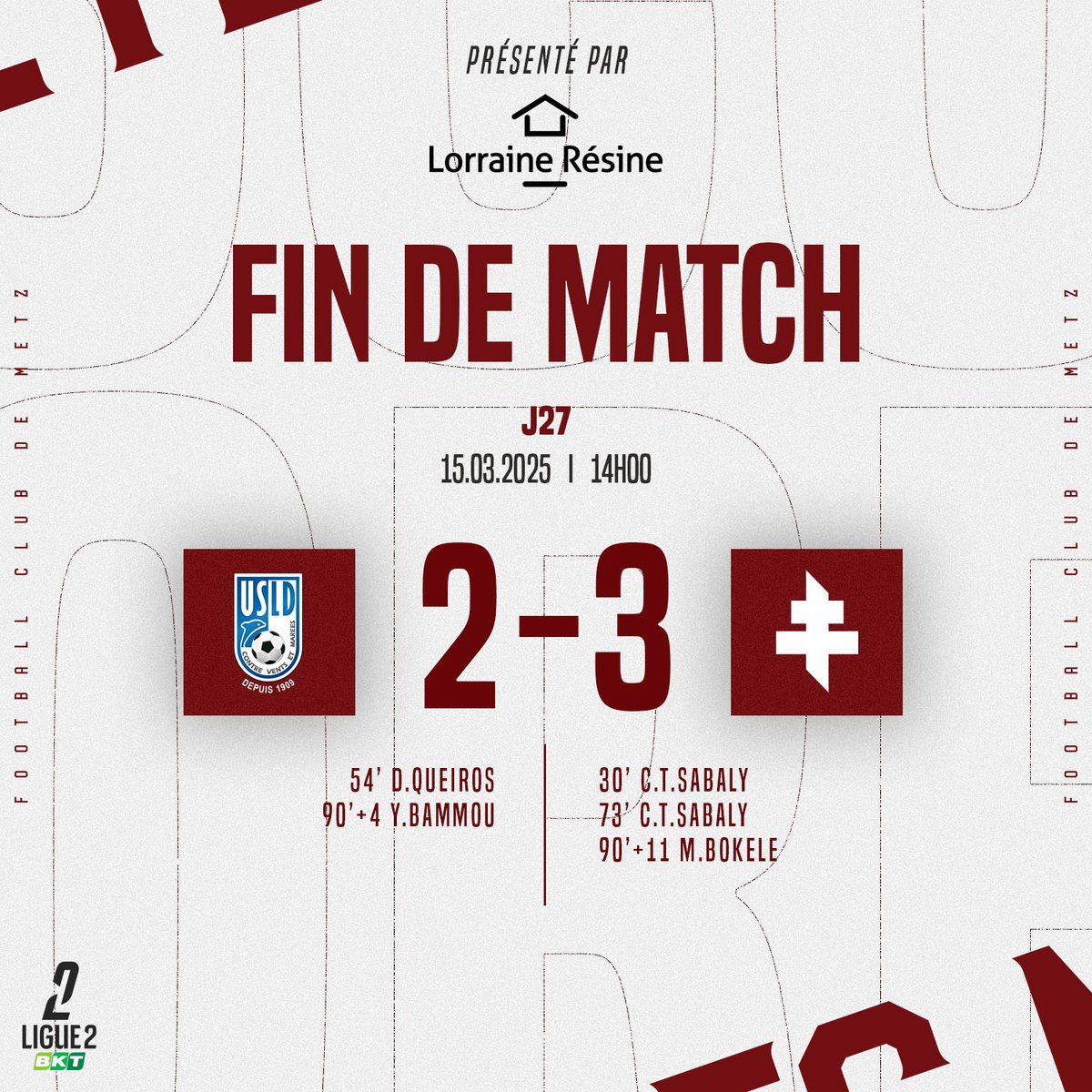 FCMetz's tweet image. #USLDFCM [ ℙ𝕣𝕠 ]

😍 C'EST TERMINEEEEEEE ! QUEL MATCH, QUELLE FOLIE !

Au terme d'une rencontre très intense, nos Grenats arrachent la victoire et réalisent 𝗟𝗘 𝗖𝗢𝗨𝗣 𝗣𝗔𝗥𝗙𝗔𝗜𝗧 ! 🔥🔥

2⃣ - 3⃣