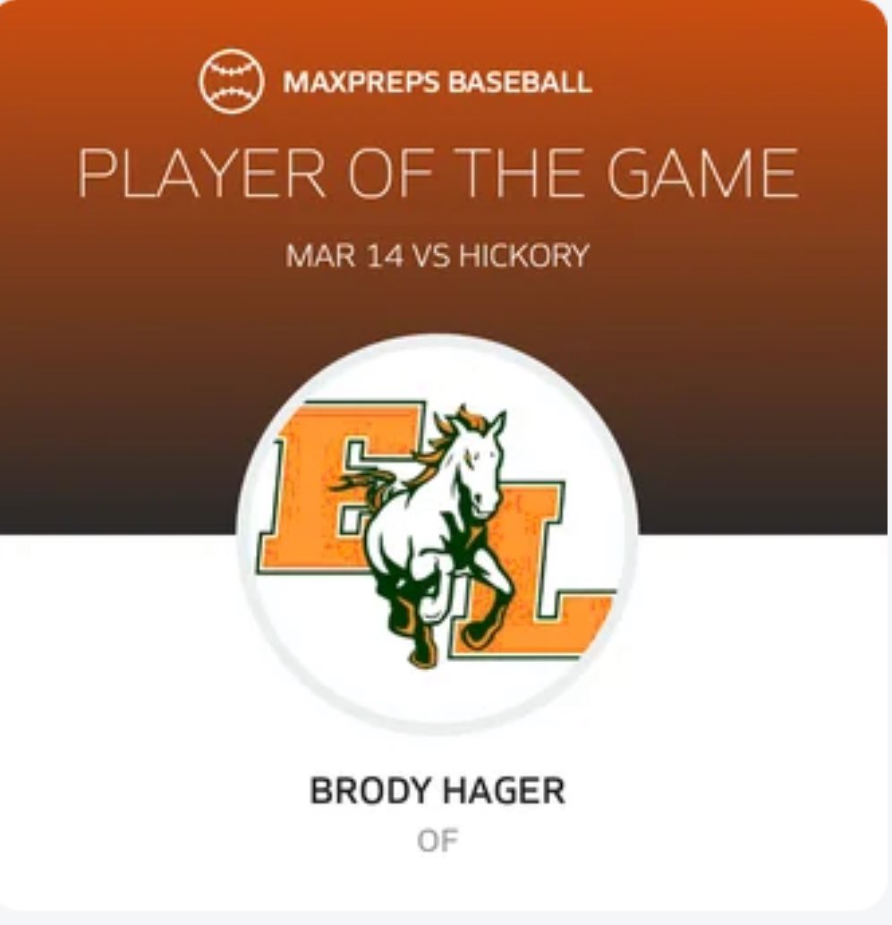 Congratulations to SR Brody Hager for being named player of the game vs Hickory!!