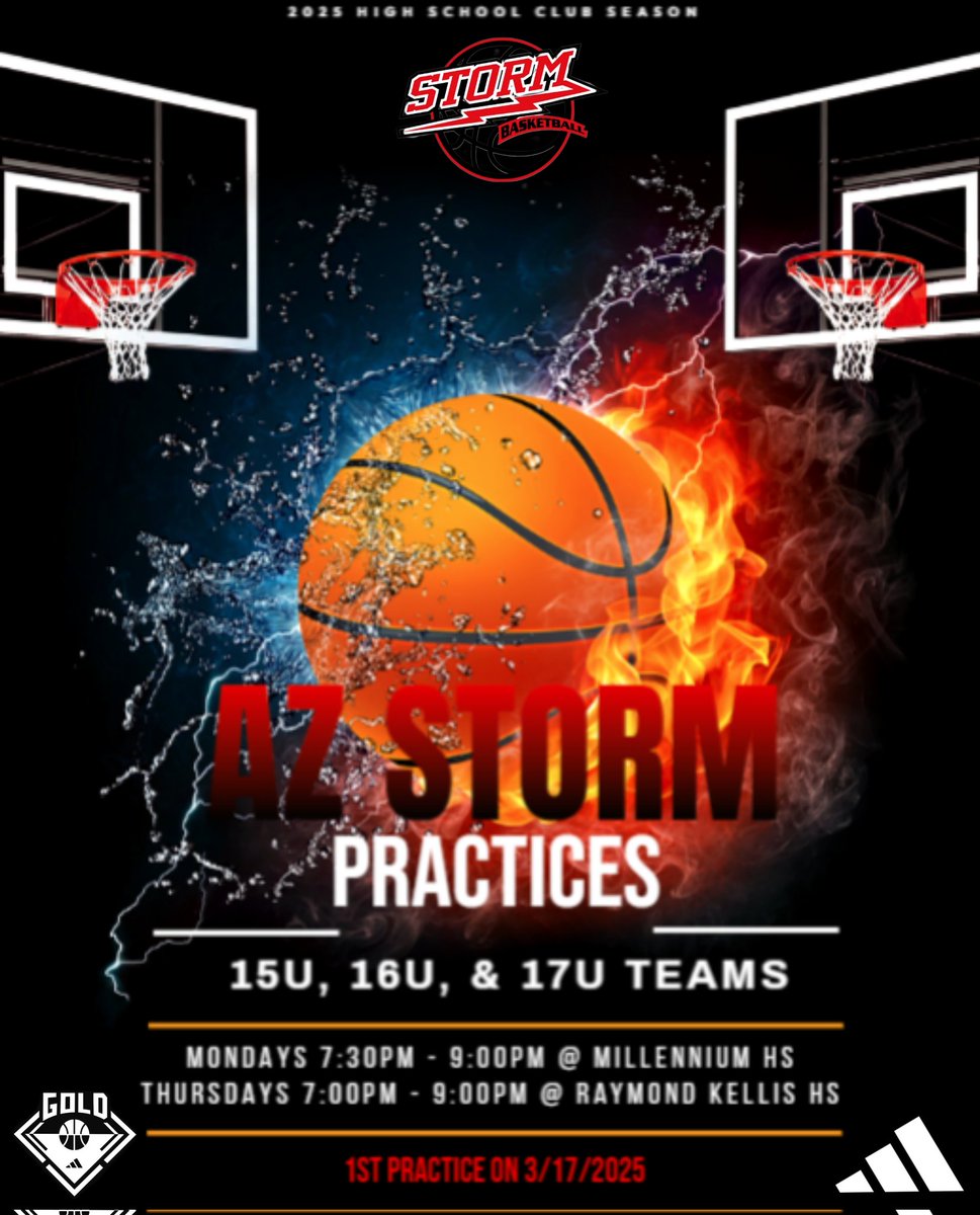 AzStormCamacho's tweet image. AZ STORM HS confirmed 15U, 16U, 17U, &amp;amp; Unsigned Sr players, our season&apos;s 1st AZ STORM Practice is Monday 3/17 @ MHS Aux Gym at 7:30pm-9pm. If you missed &amp;amp; wish to Tryout for one of our HS Teams, send a DM. #azstormsince2010 #3stripesgoldbasketball
#3stripesgoldbasketballcircuit
