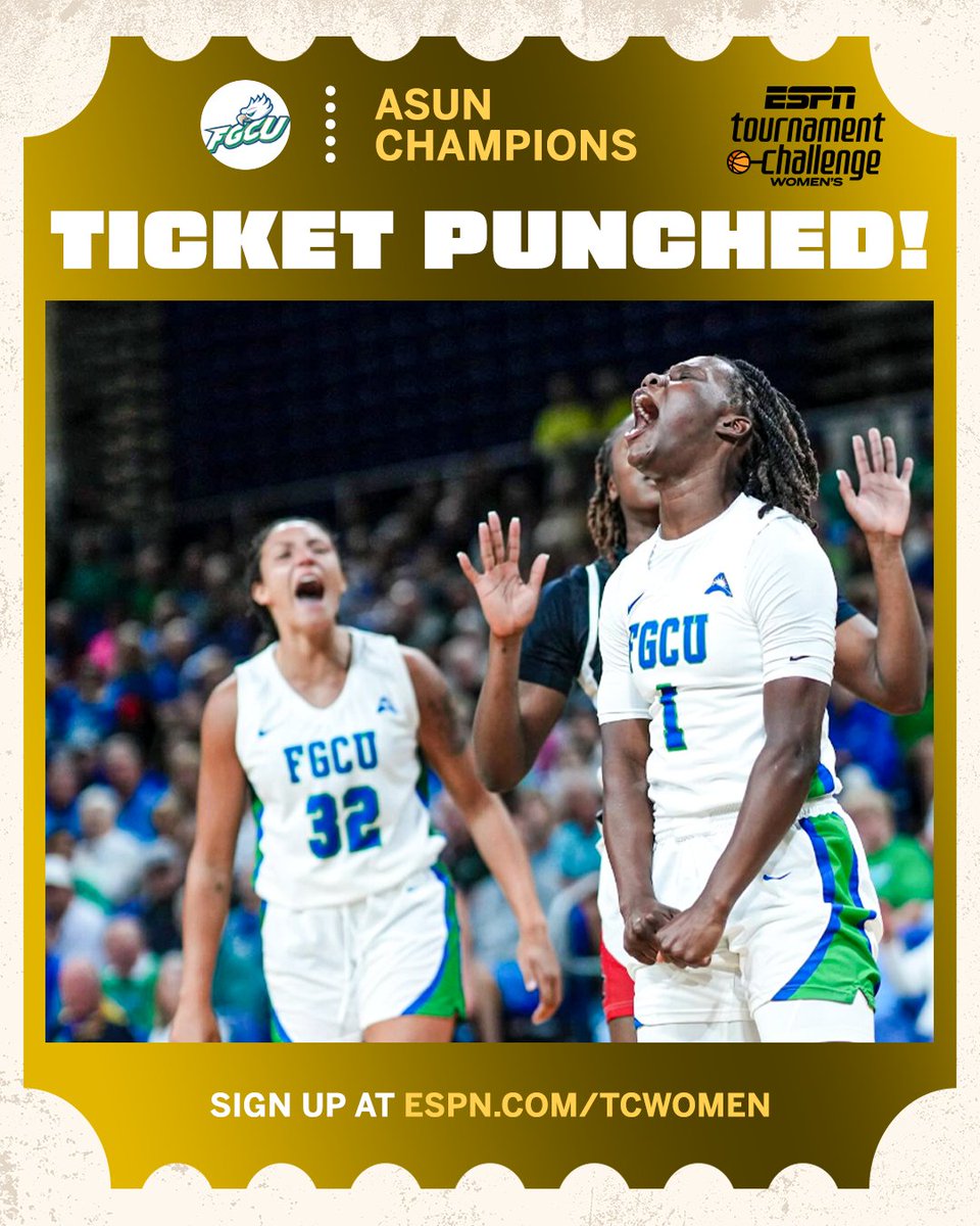 espnW (@espnw) on Twitter photo THE EAGLES ARE IN 🦅
Florida Gulf Coast University are ASUN champions and are headed to the Big Dance 💃
📷 <a href="/FGCU_WBB/">FGCU Women's Basketball</a> THE EAGLES ARE IN 🦅
Florida Gulf Coast University are ASUN champions and are headed to the Big Dance 💃
📷 <a href="/FGCU_WBB/">FGCU Women's Basketball</a>