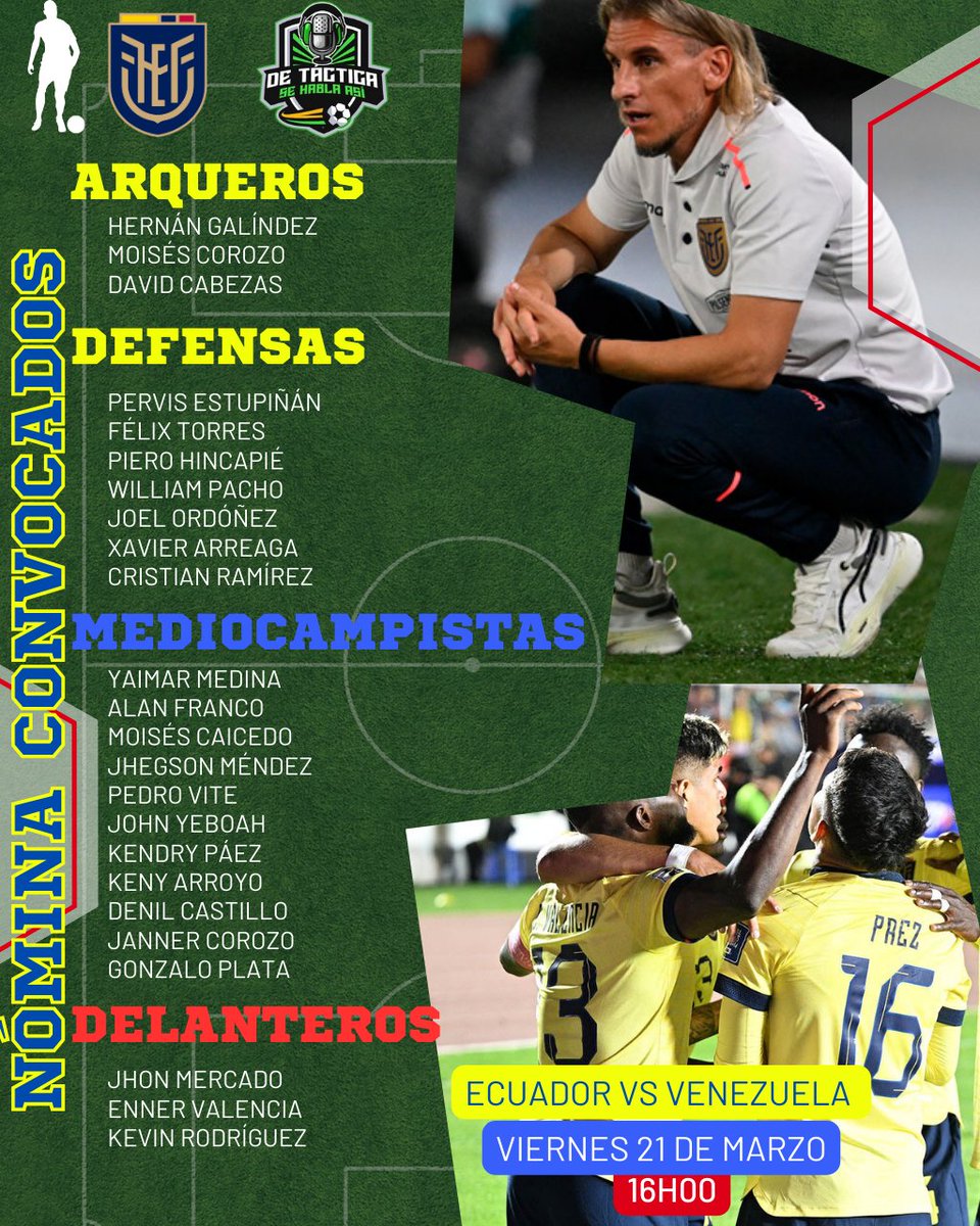 🇪🇨 𝗘𝗠𝗣𝗜𝗘𝗭𝗔 𝗘𝗟 𝗢𝗣𝗘𝗥𝗔𝗧𝗜𝗩𝗢 𝗗𝗘 𝗟𝗔 𝗧𝗥𝗜 𝗣𝗔𝗥𝗔 𝗘𝗟𝗜𝗠𝗜𝗡𝗔𝗧𝗢𝗥𝗜𝗔𝗦 𝗖𝗢𝗡 𝗟𝗔 𝗖𝗢𝗡𝗩𝗢𝗖𝗔𝗧𝗢𝗥𝗜𝗔 📋

✅ #LaTri busca obtener un resultado ante #Venezuela en Quito y posterior en Santiago ante #Chile.

🏆 #EliminatoriasSudamericanas