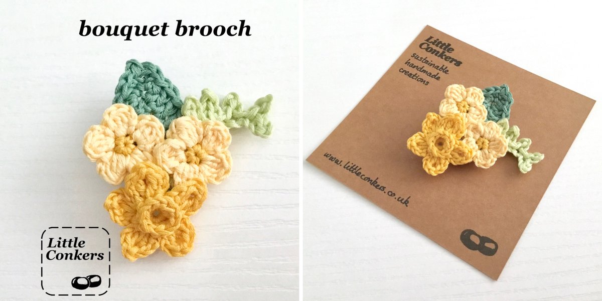 Hand-crocheted floral bouquet brooch featuring pretty yellow flowers: littleconkers.co.uk/shop/spring-bo… 
#GiftIdeas #ShopSmall #ShopIndie