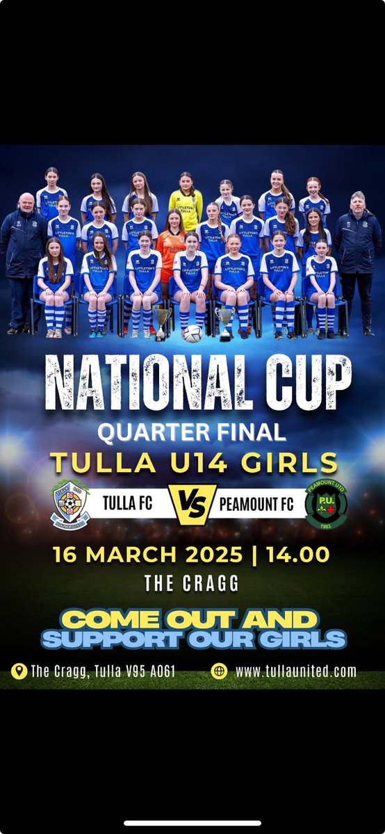 Best luck tomorrow to a great bunch of girls league and cup champions in Clare  ,