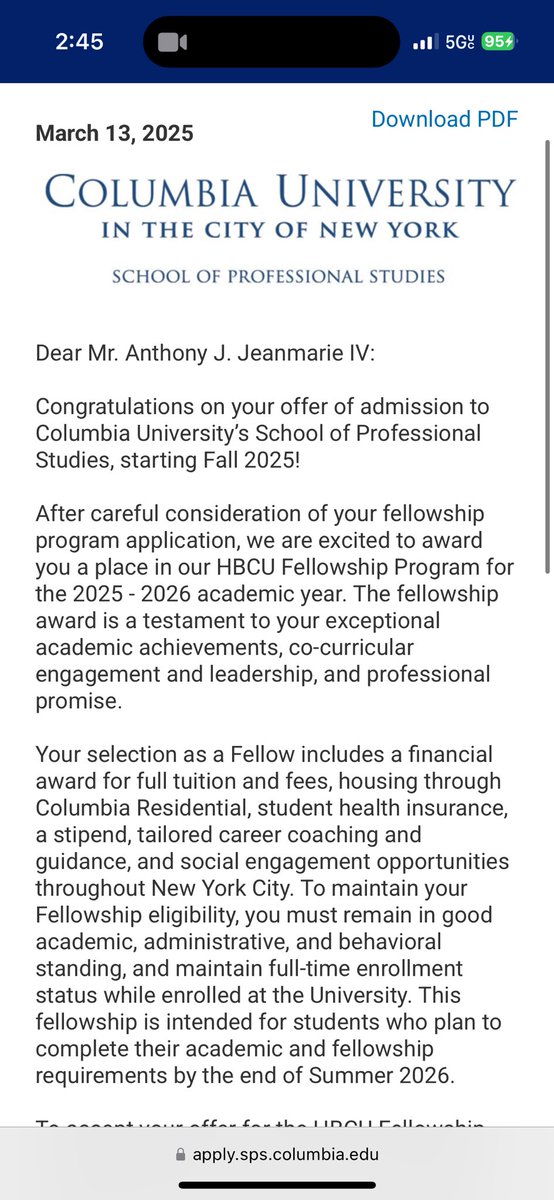 was just awarded with a full ride to Columbia as well. God is truly amazing.