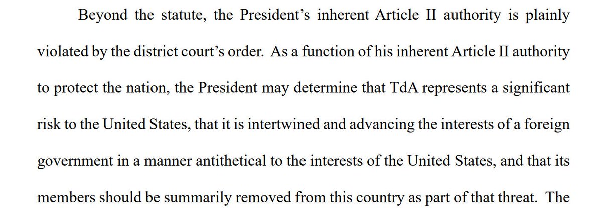 🚨 Holy crap. The DOJ is arguing that the President can unilaterally deport anyone he wants without ANY statutory authority, just on his inherent authority as President over national security.  That is a terrifying claim to make and has never been recognized before in US history.