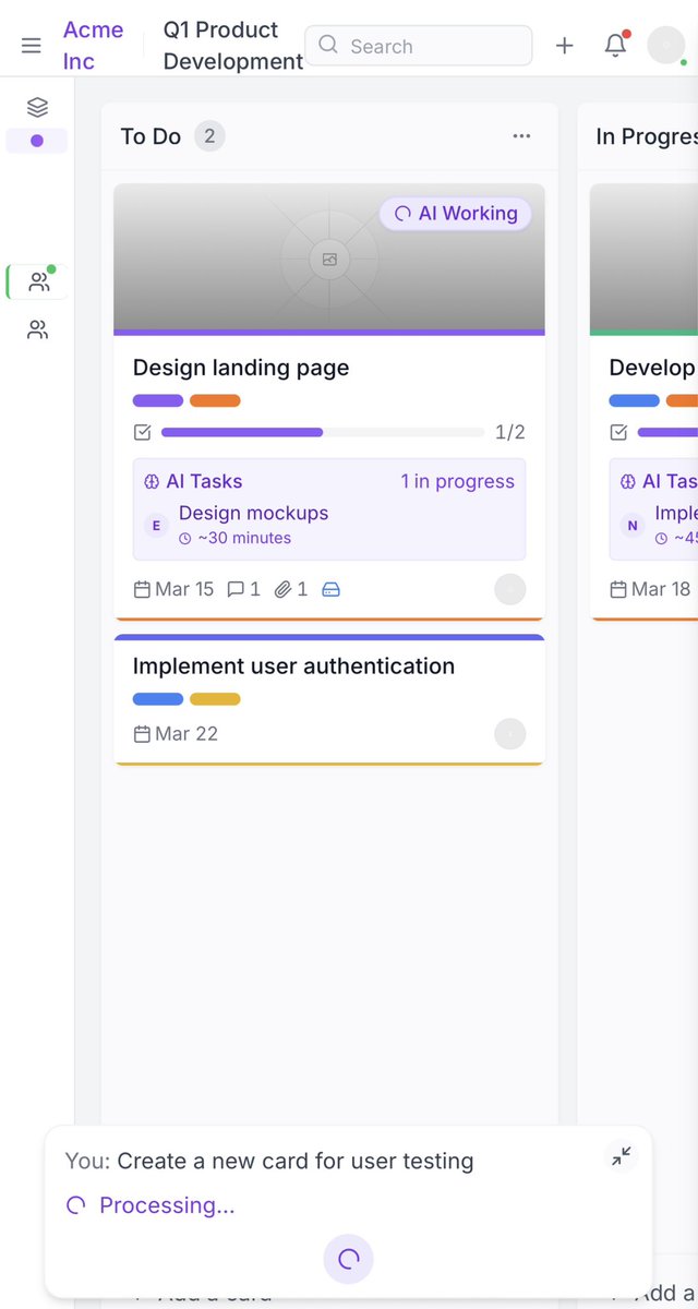 satiyum's tweet image. Vibe prototyped this new way of doing UI for AI agents.
It uses a kanban board as the interface to run AI-Human hybrid teams with.
check it out! Is this the future of work?
v0-ai-trello.vercel.app