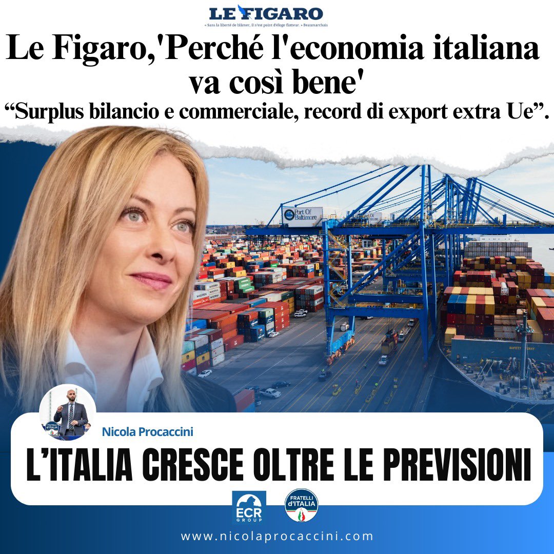 Smentiti gufi e catastrofisti! 
Dati alla mano, il quotidiano francese #LeFigaro elogia la capacità dell’#economia italiana di crescere nonostante le crisi internazionali.
Merito delle nostre imprese e del lavoro del #governo.

#15marzo