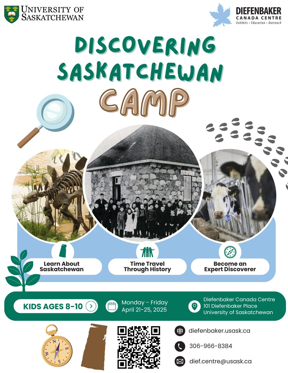 DiefCentre's tweet photo. Registration is now open for our Discovering Saskatchewan April Break Camp! 🌟 Campers will journey through time, exploring the incredible history of SK while engaging in fun activities, games, and tours. Don’t miss out—secure your child's spot today at https://t.co/0jDLJ7BRma! https://t.co/QQnaFWzNcH