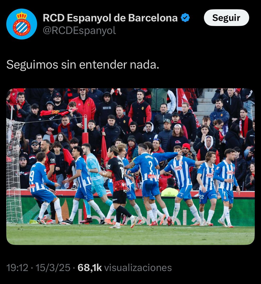 Cuando nos atracaron en Cornella se reían del Madrid, hoy que los han atracado en Mallorca “ya no entienden nada”

Que os den <a href="/RCDEspanyol/">RCD Espanyol de Barcelona</a>