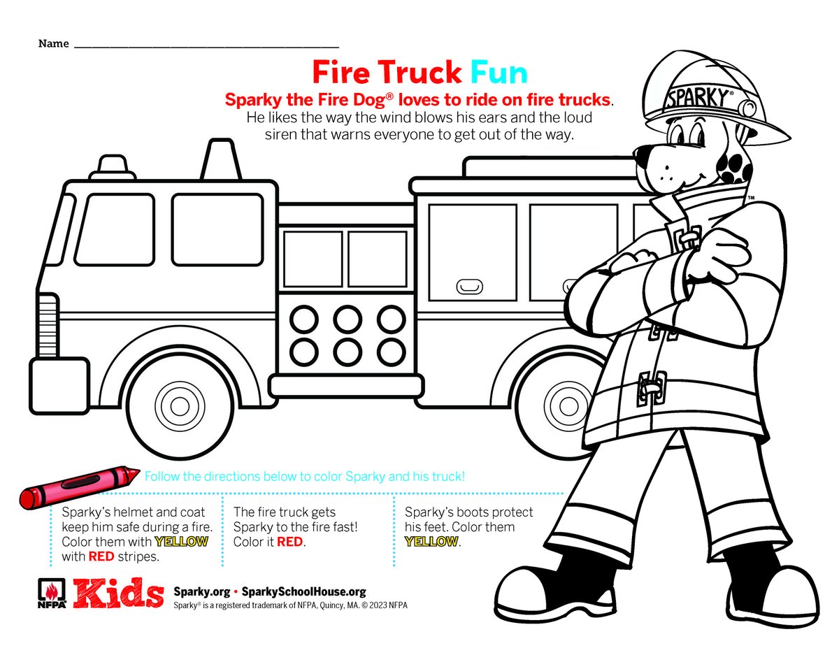 Sparky_Fire_Dog's tweet image. Sparky loves fire trucks—do you? Celebrate by coloring, learning, and exploring all things fire trucks. Start here: sparky.org/firetrucks #Sparky74