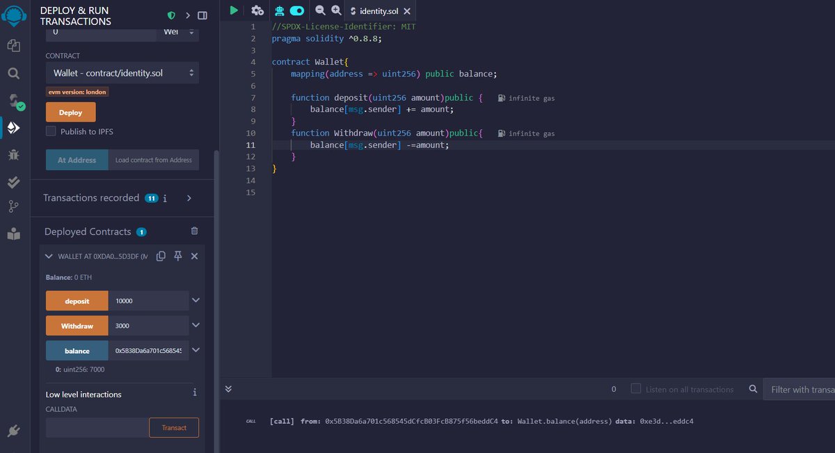 prathamsp09's tweet photo. Created my first simple wallet in Solidity on the RemixIDE .Thanks to the video lecture by @NazDumanskyy on solidity.

Its the simplest wallet with three functions-
1)Deposit
2)Withdraw
3)Check Balance

I look at it as the starting point of my smart contract journey. https://t.co/5ZJgkNVi35