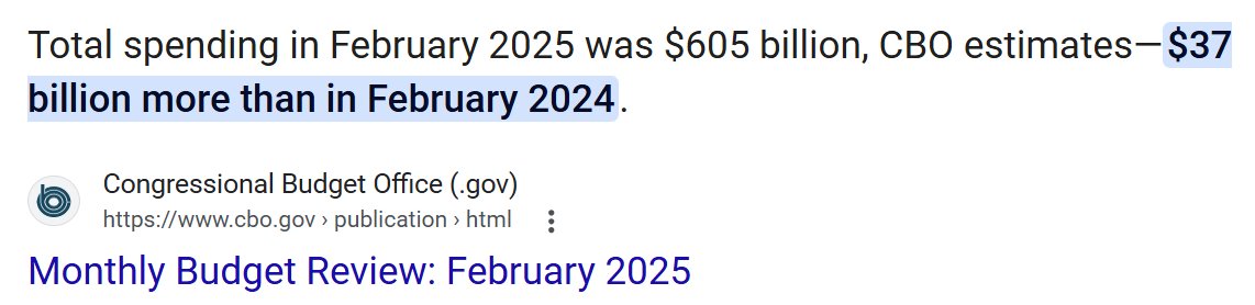 the idea that this pain is due to a weaning off of fiscal spending for the economy is horseshit. that could happen, but not yet; fiscal spending is higher this feb than last year.

this is tariffs / reaction to them. No free pass on "we're right sizing the fiscal spend." Nope.
