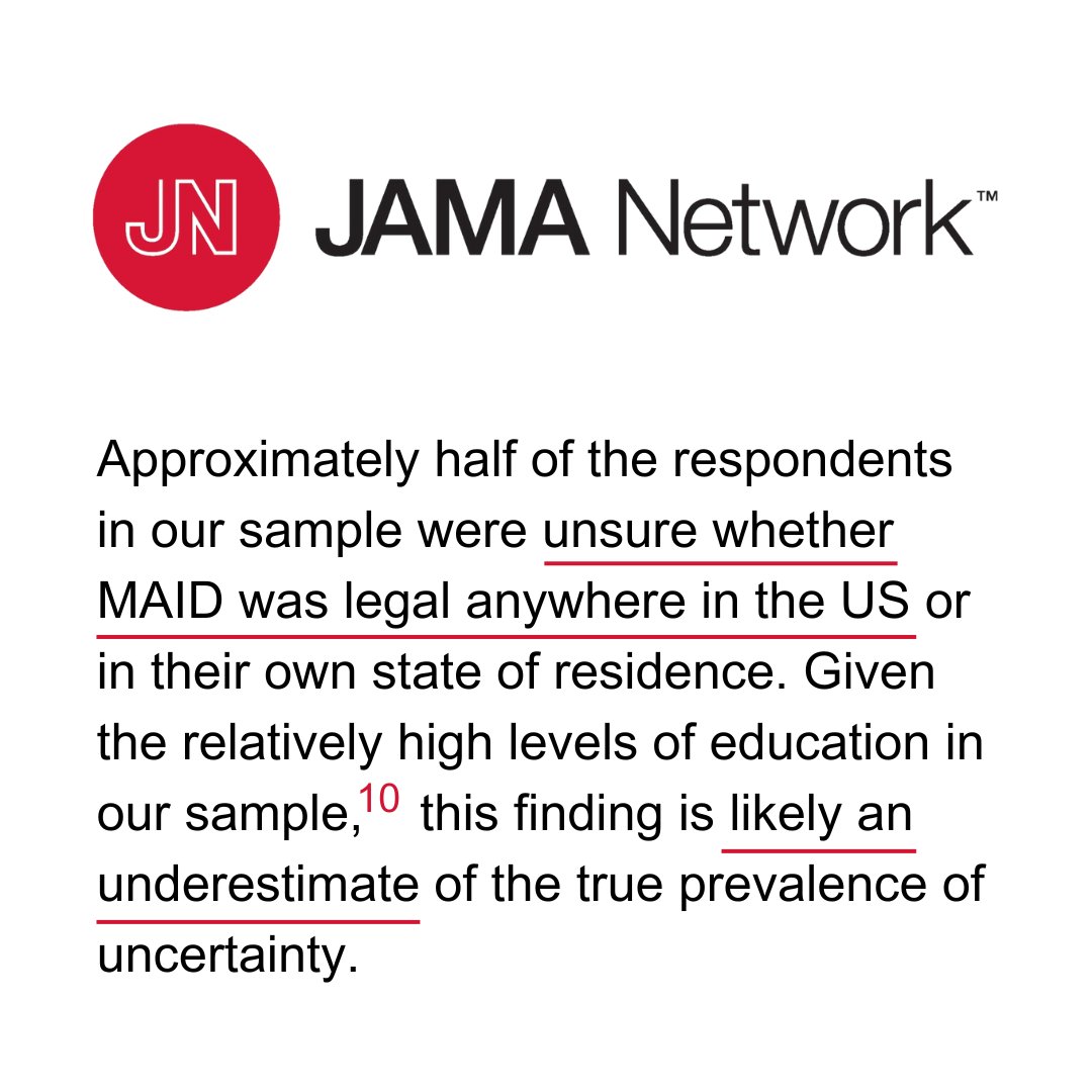 completedlife's tweet photo. According to a new study from JAMA Network, over half of Americans do not know whether MAiD is legal anywhere in the country—or even in their own state.

Read the article here to learn more: 
https://t.co/MWdssUoARV

#medicalaidindying https://t.co/oeTQvDJsj4