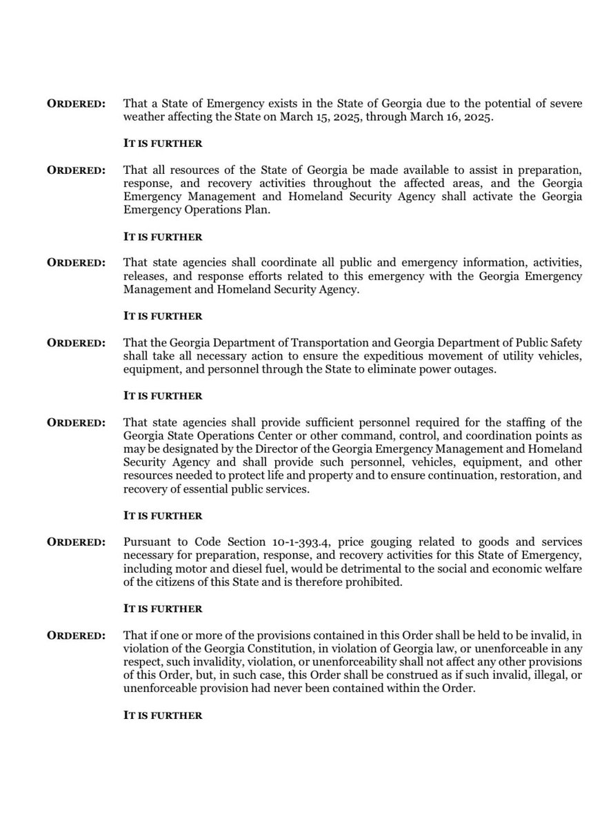 GovKemp's tweet image. I have declared a State of Emergency ahead of the severe weather headed our way.

This storm will hit at the worst possible time, as people are heading to or already in bed. Be prepared ahead of time and remain weather aware as long as this system is in the state.