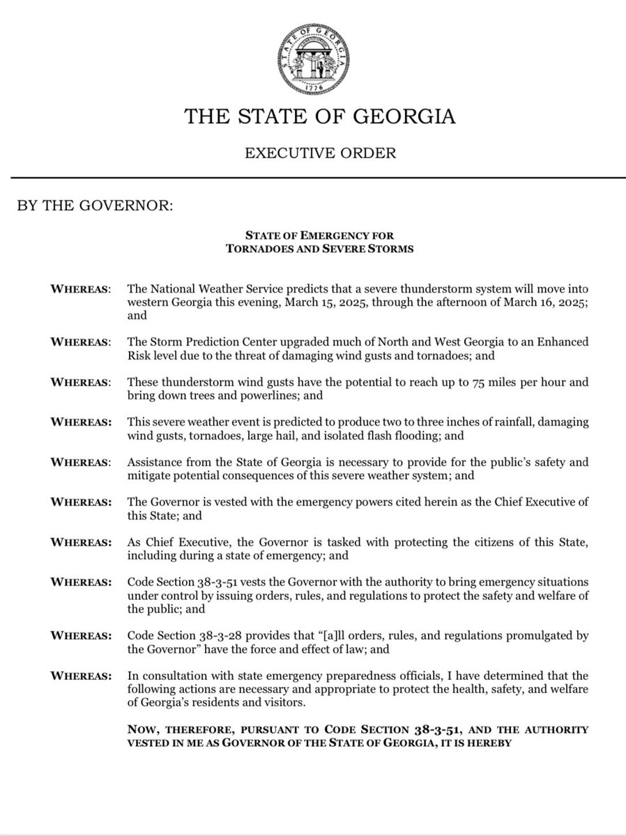 GovKemp's tweet image. I have declared a State of Emergency ahead of the severe weather headed our way.

This storm will hit at the worst possible time, as people are heading to or already in bed. Be prepared ahead of time and remain weather aware as long as this system is in the state.