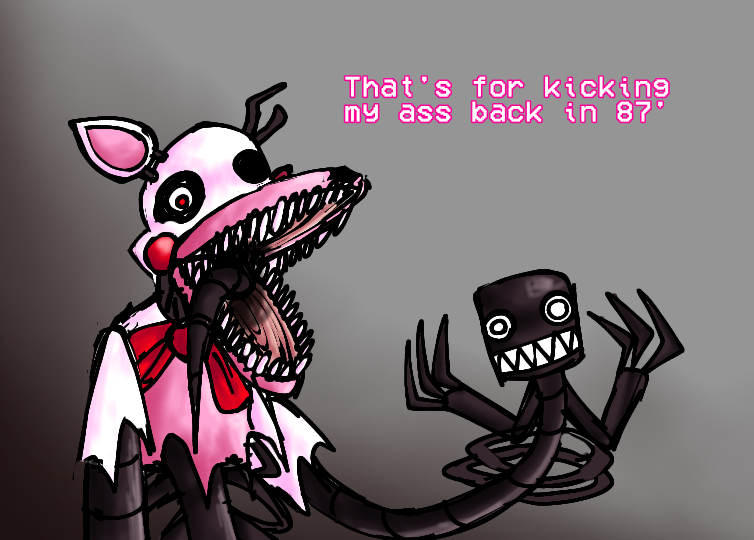 StrawerJamer's tweet image. Redraw of my favorite scene from Springtrap Meets Mangle 
(SMM and SAM is made by @QuietTomato)