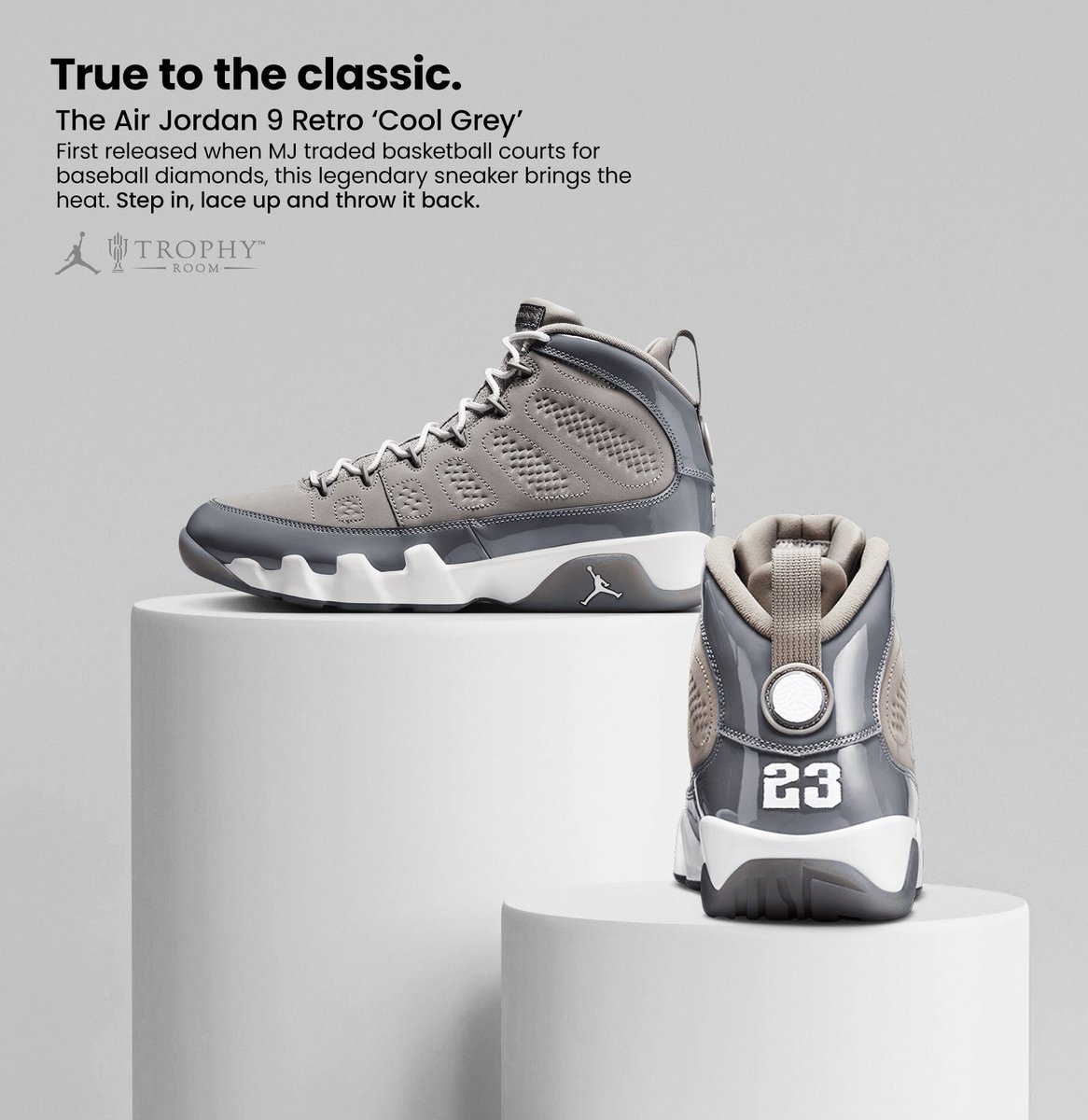 ‘Cool Grey’

The <a href="/Jumpman23/">Jordan</a> 9 Retro

Men’s and GS sizing is now available in-store 🏆 

#TROPHYROOM🏆‼️