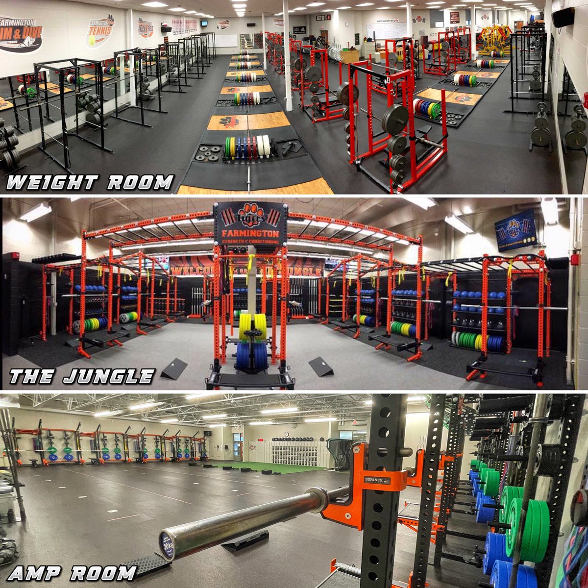 FarmingtonPower's tweet image. Not on Twitter anymore but wanted to share this if you’re not following us on IG. We started trimester 3 this week with 3 fully-functional weight rooms. The new A.M.P. Room  (former cardio room) was completed this winter, giving us 11,000 sq. ft. of training space.