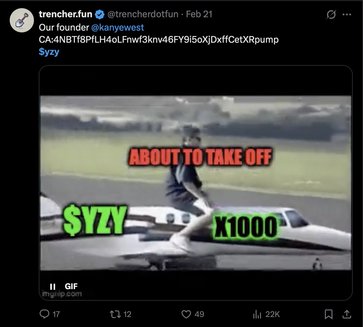 I told you guys $yzy 3 weeks ago will make it to X1000 ! Follow me to not loose ! We are AI based Trading not Human BS! 
$sol <a href="/kanyewest/">ye</a>