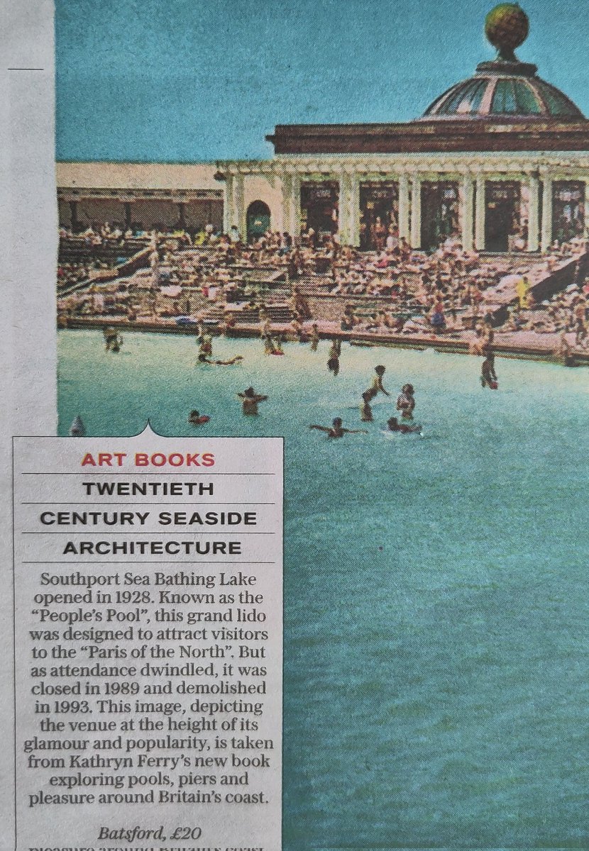 SeasideFerry's tweet image. Well this is a nice surprise! My book isn&apos;t out until May but it&apos;s already featured in today&apos;s @Telegraph Review with this pic of #southport Sea Bathing Lake 
#c20seasidearchitecture @BatsfordBooks @C20Society