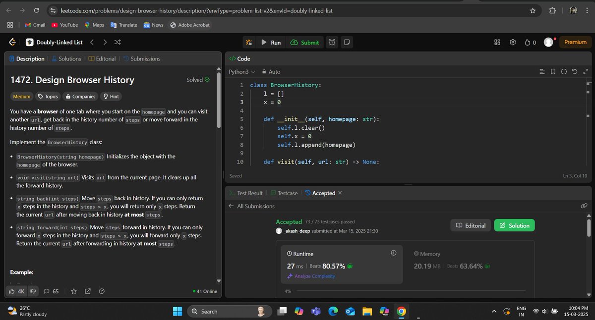 _deep_star's tweet photo. Hello All, I have completed #Day438 of #365DaysofCode Challenge with @scaler_official
Question - Design Browser History
discord link : https://t.co/KZjzYqsRFf
#letsconnect #scalerdiscordcommunity #codewithscaler #365daysofcodescaler #365DaysofCode https://t.co/g9bqjUDca4