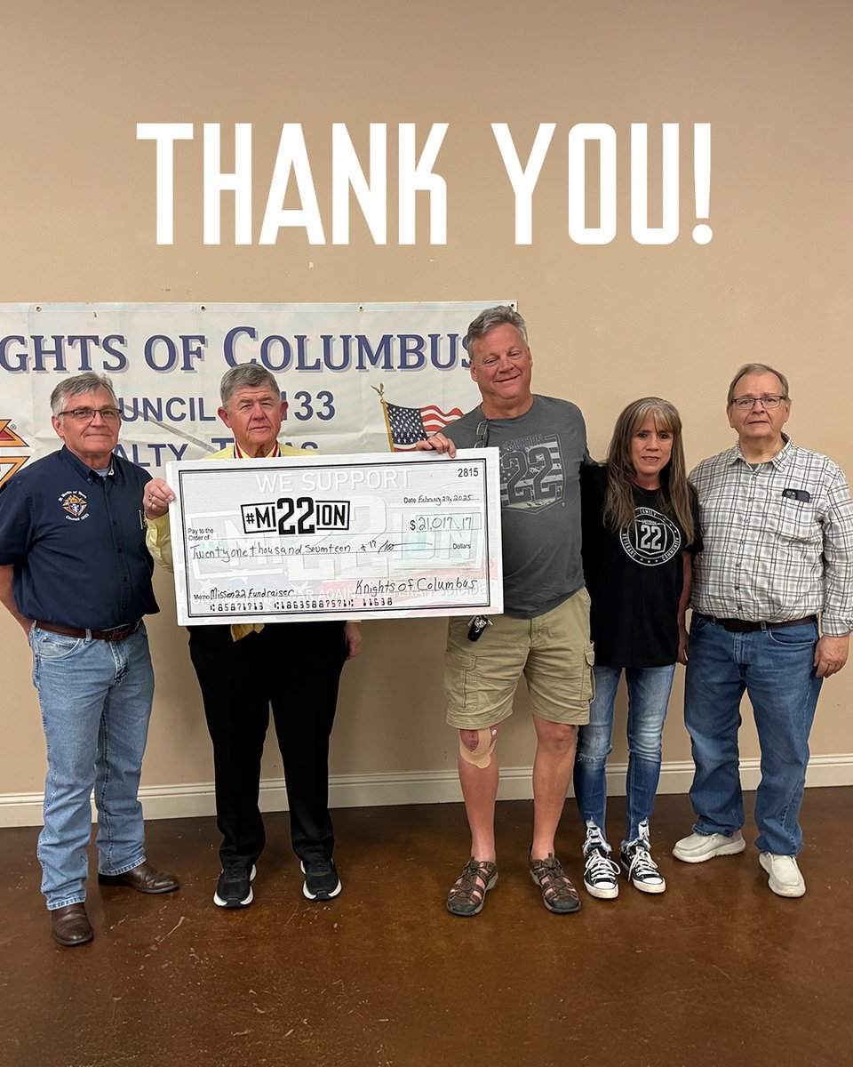 Mission22's tweet image. A huge shoutout and thank you to the Knights of Columbus, who presented a check to Mission 22 Ambassadors Robert and Barbie at their annual CanPaign22 at Saint Martin of Tours Catholic Church in Forney, TX!

#Mission22 #UnitedWeHeal #KnightsOfColumbus