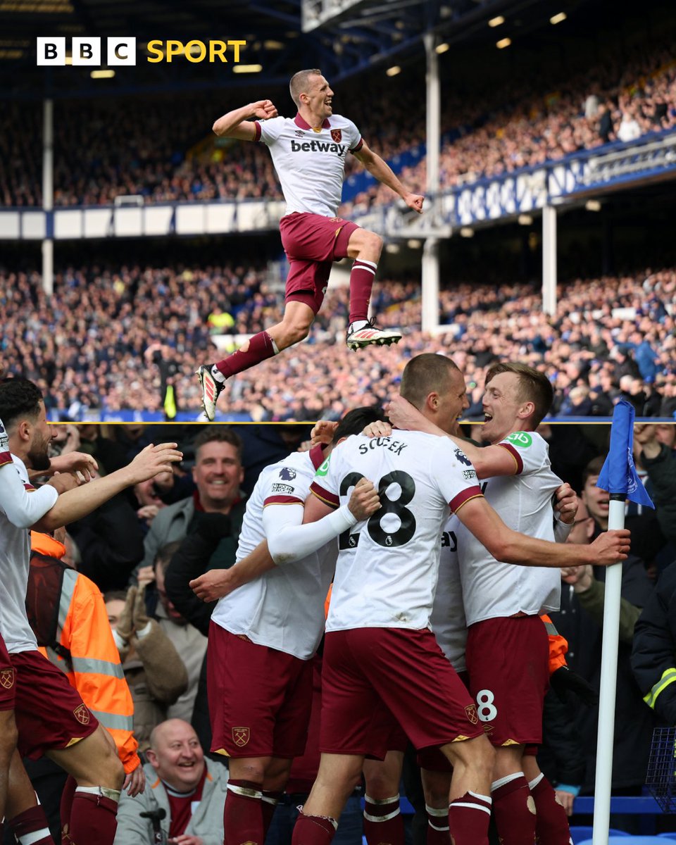 BBCMOTD's tweet photo. Premier League goal number 7️⃣  for Tomas Soucek this season ⚽

#BBCFootball #EVEWHU https://t.co/AqNAmGU0SP