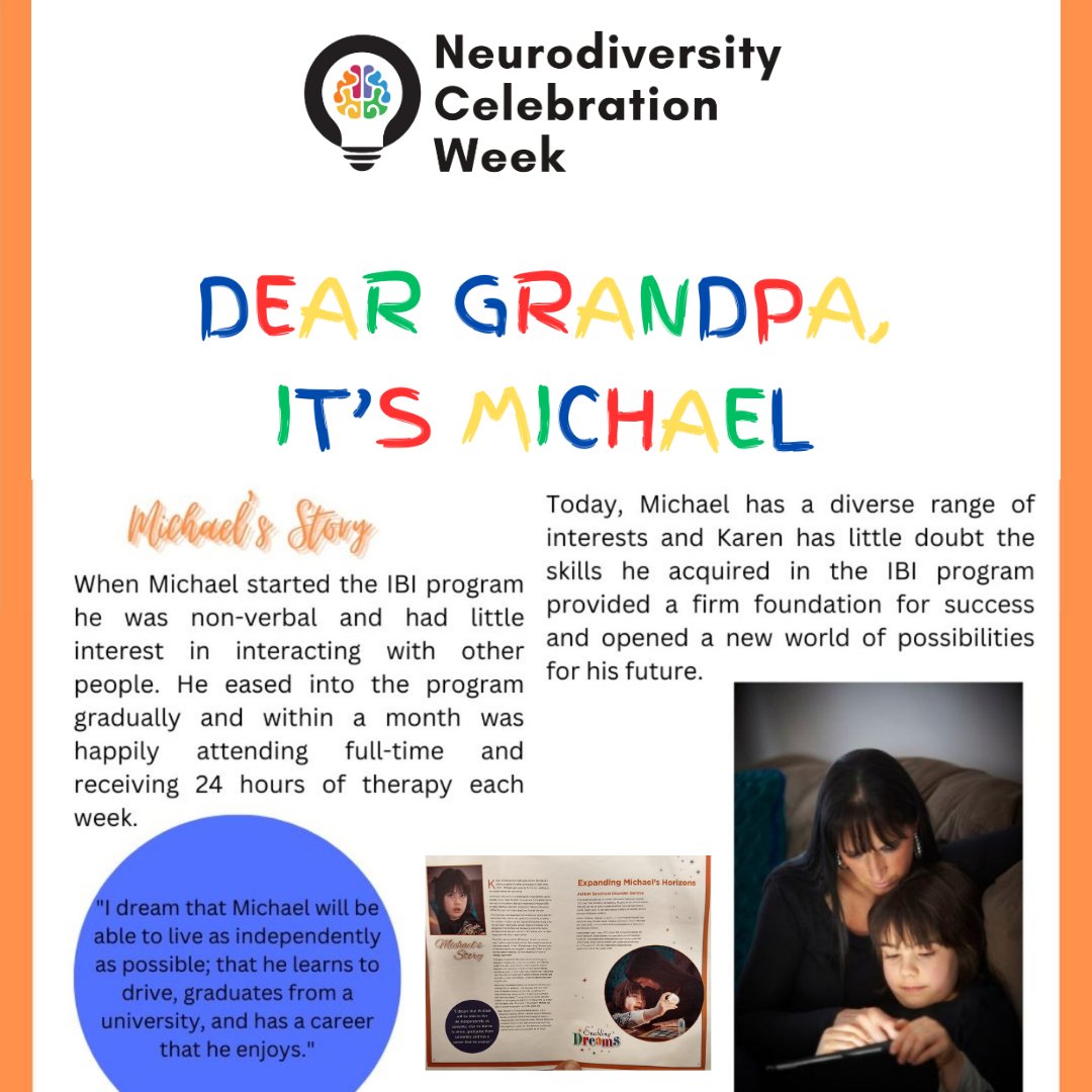 On Day 2 of <a href="/NCWeek/">Neurodiversity Celebration Week</a>, We want to share the story of Michael Whitell's IBI #Therapy!

#NeurodiversityCelebrationWeek #ThisIsND #NeurodiversityWeek #NCW #Neurodiversity #Autism #MentalHealth #50KIsNotOk #AutismIsLifeLong #AutismAcceptance #Campaign #NeedsBasedTherapy #Hope #momlife