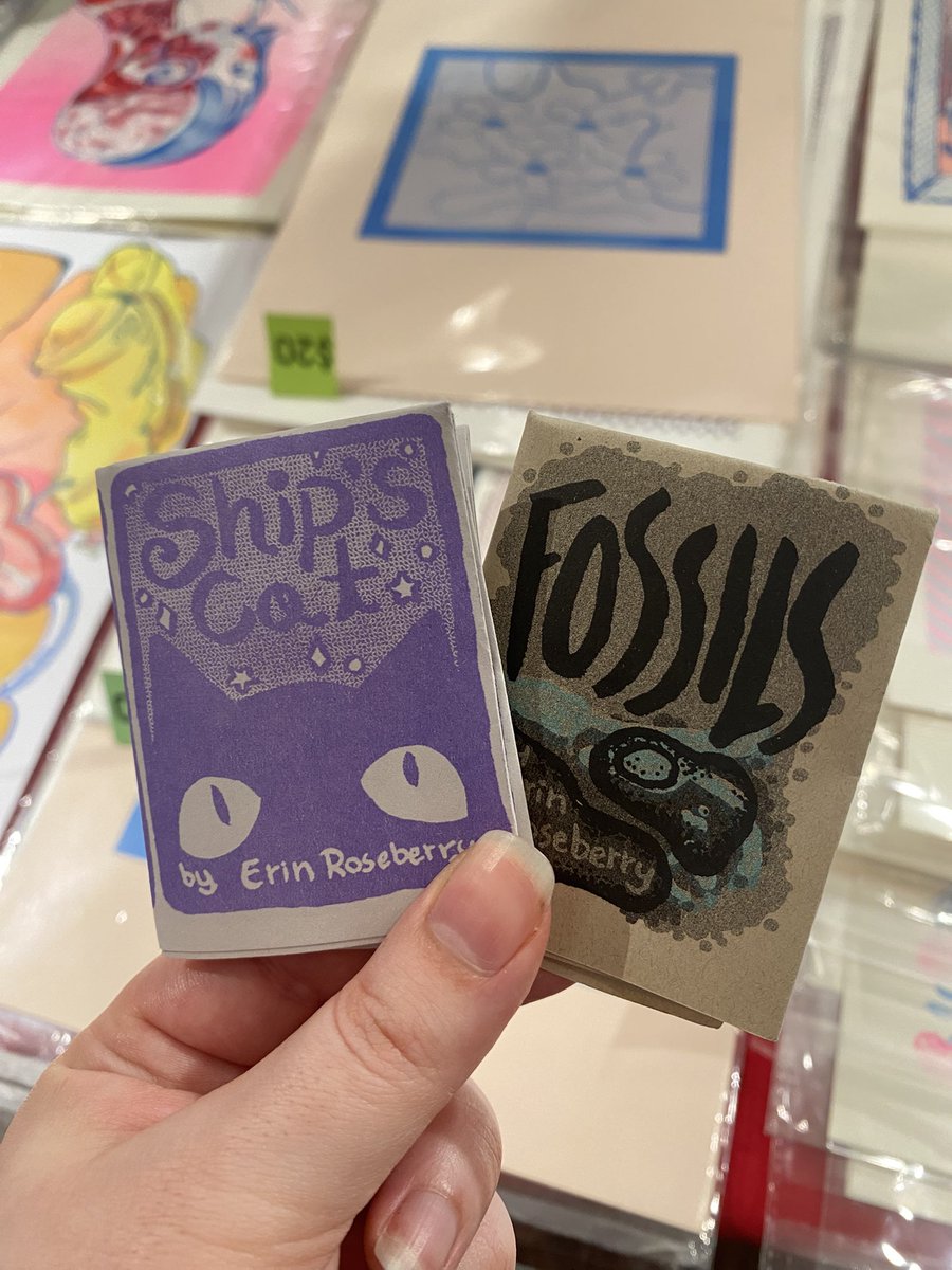 Hello MoCCA! I’m at the RisoLAB table until 2 PM! If you want to do zine trades I have copies of Ship’s Cat and Fossils and I’m wearing a hat that looks like a mushroom.