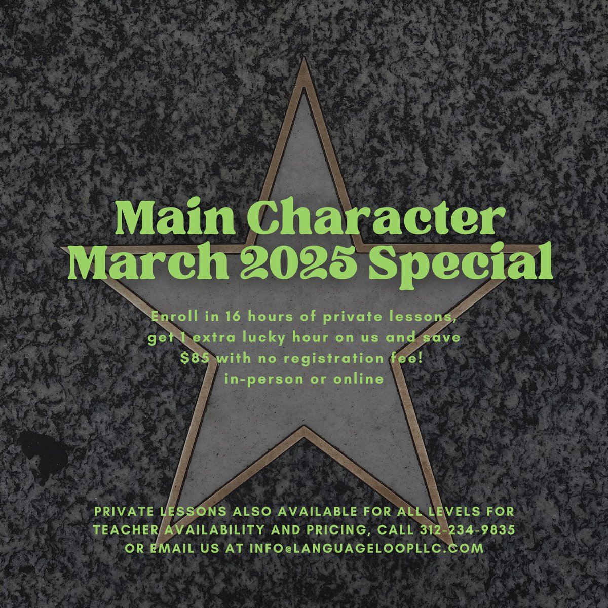 LanguageLoop's tweet image. only 2 weeks left of our amazing march special.. join us if you&apos;re feeling lucky 😁

call/ text: 312-837-9012 or
email  info@languageloopllc.com  for more information right now!

#languagelessons #languagetraining #LanguageLearning #languagecourses #onlineclasses #languageschool…