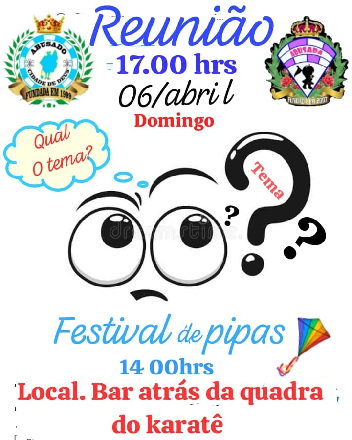 Nossa  1° reunião ..6 de abril 
Não precisa trazer nenhum valor 
Estamos de férias ...
Ainda estamos estudando as possibilidades..
Vamos começar em maio
Escolher o tema e começar confeccionar as fantasias ..
Segurem essa ansiedade meta e 200 
Homens 180 meninas 🤔 será ..🔥?