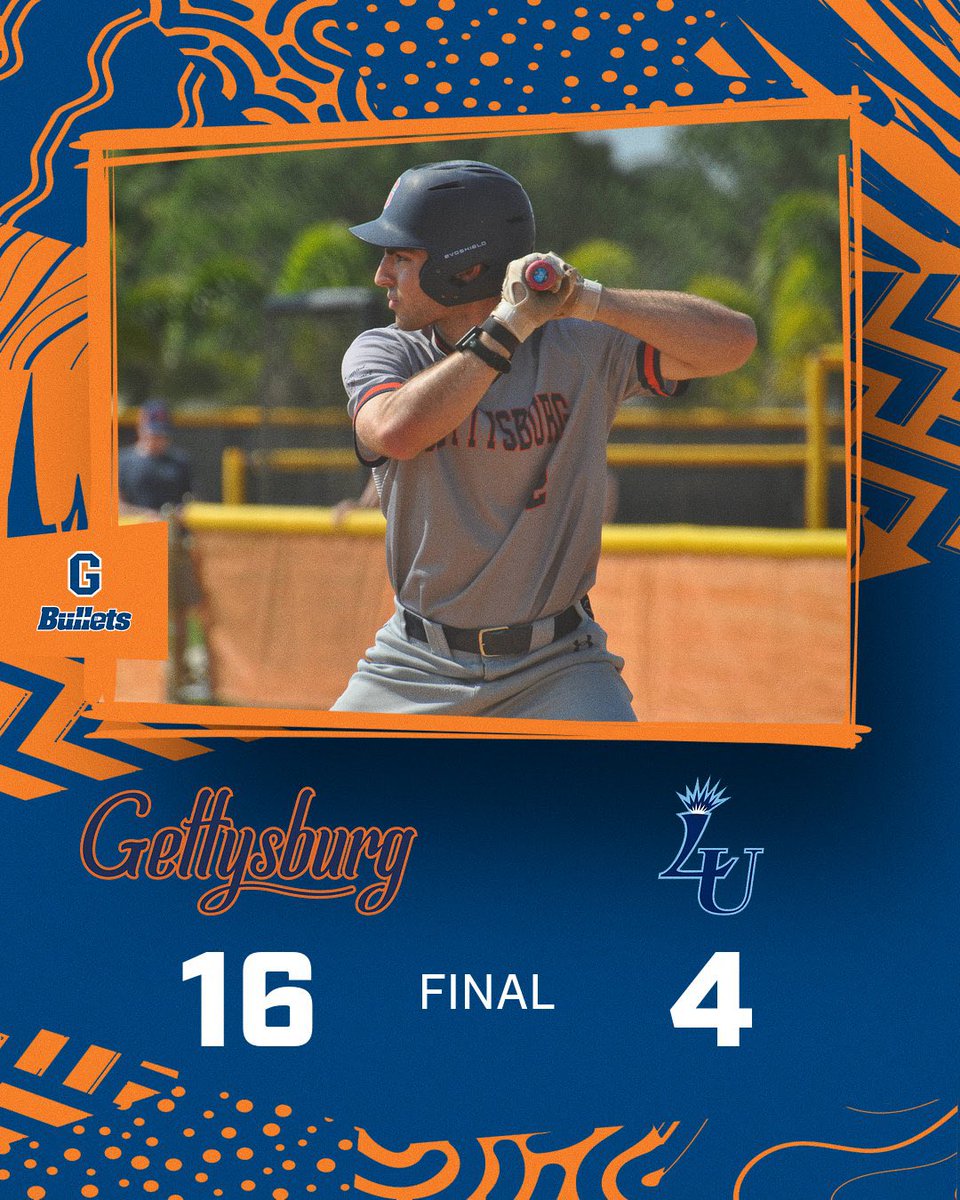 Gettysburg Baseball (@gburgbase) on Twitter photo BULLETS (14-0) WIN!
Gettysburg 16 | Lasell 4
The Bullets cap a perfect 8-0 FL trip with an offensive explosion behind Jack Pistner (4 Hits), Matt Nichols (4 Hits), & Jack Amirata (1st career Home Run)!
<a href="/gburgbullets/">Gettysburg College Athletics</a> | <a href="/gettysburg/">Gettysburg College</a> BULLETS (14-0) WIN!
Gettysburg 16 | Lasell 4
The Bullets cap a perfect 8-0 FL trip with an offensive explosion behind Jack Pistner (4 Hits), Matt Nichols (4 Hits), & Jack Amirata (1st career Home Run)!
<a href="/gburgbullets/">Gettysburg College Athletics</a> | <a href="/gettysburg/">Gettysburg College</a>