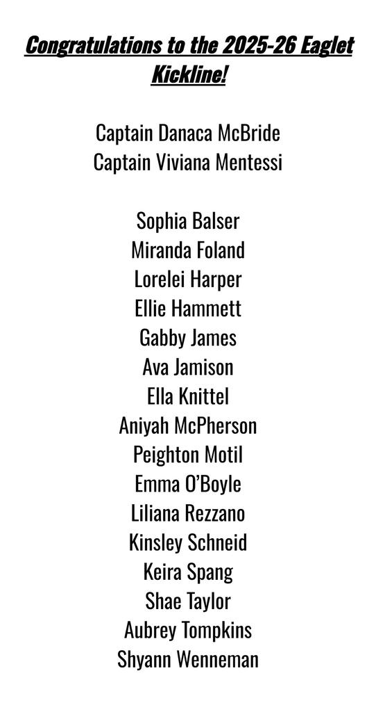 CONGRATULATIONS TO THE 2025-26 EAGLET KICKLINE!!  <a href="/NOCSEagles/">NorthOlmstedSchools</a> <a href="/NOEagles/">North Olmsted Eagles</a>