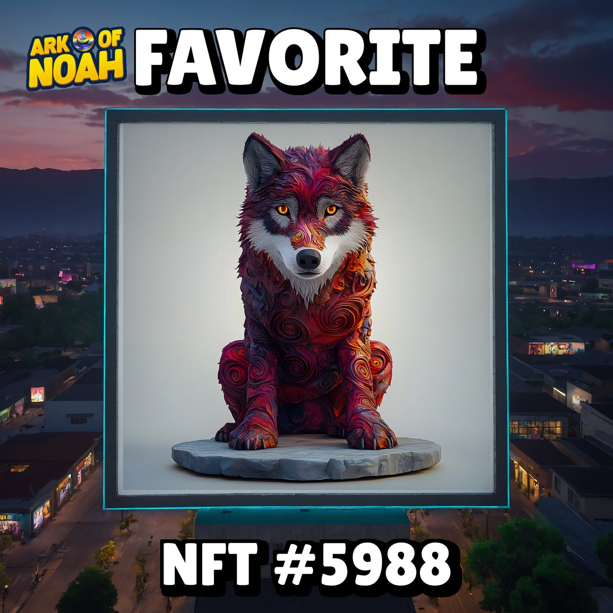 Villspor's tweet photo. Peep my crypto crush: NFT #5988 Wolf with Swirling skin in Maroon on a Flat stone disk & Amber eyes. This must-bag NFT drops pure alpha vibes with mint madness & Solana surge—Web3 takeover for the HODL gang 🌙🚀 #ChainArt #CryptoVibes #NFTMadness #ARKOFNOAH https://t.co/b66tiPgbnU