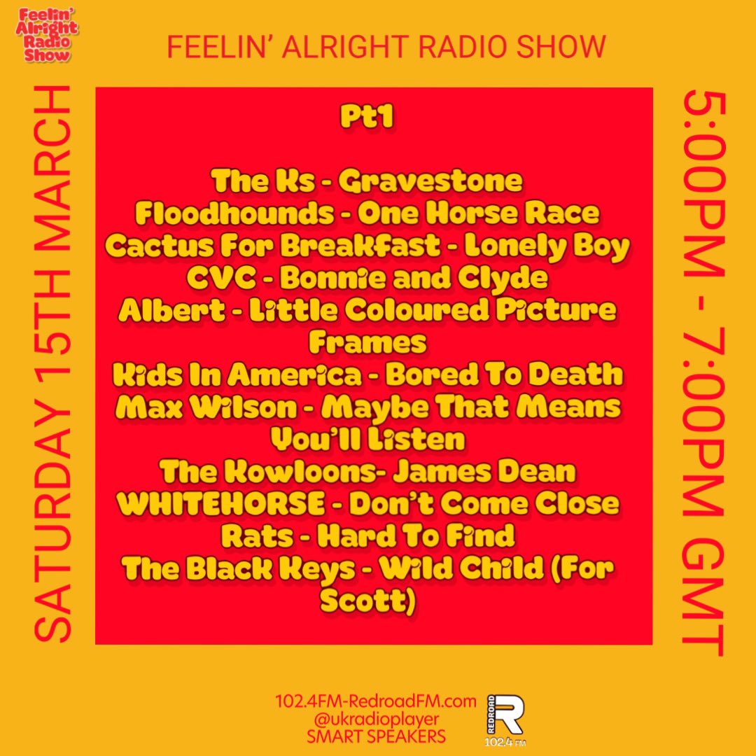 FeelinAlright (@feelinpromo) on Twitter photo On today’s #feelinalrightradioshow on <a href="/RedroadFM/">Redroad FM</a> 5:00 - 7pm GMT Pt1 <a href="/TheKsUK/">THE K'S</a> <a href="/FloodHounds/">FloodHounds</a> Cactus ForBreakfast <a href="/CVCband_/">CVC</a> <a href="/AlbertMusicLdn/">Albert Music</a> <a href="/kidsinamericaUS/">Kids In America</a> Max Wilson <a href="/thekowloons/">The Kowloons</a> <a href="/whitehorseband_/">Whitehorse</a> <a href="/ratsliverpool/">RATS</a> <a href="/theblackkeys/">The Black Keys</a> #newmusic #locallist On today’s #feelinalrightradioshow on <a href="/RedroadFM/">Redroad FM</a> 5:00 - 7pm GMT Pt1 <a href="/TheKsUK/">THE K'S</a> <a href="/FloodHounds/">FloodHounds</a> Cactus ForBreakfast <a href="/CVCband_/">CVC</a> <a href="/AlbertMusicLdn/">Albert Music</a> <a href="/kidsinamericaUS/">Kids In America</a> Max Wilson <a href="/thekowloons/">The Kowloons</a> <a href="/whitehorseband_/">Whitehorse</a> <a href="/ratsliverpool/">RATS</a> <a href="/theblackkeys/">The Black Keys</a> #newmusic #locallist