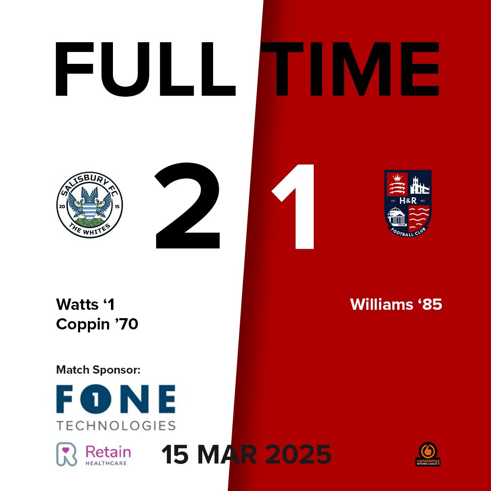 SalisburyFC's tweet photo. Fulltime | Salisbury FC 2-1 Hampton &amp; Richmond 

A HUGE three points to top of a top notch display!

#COYW   3️⃣🔥 https://t.co/uaeZCY2Lf8